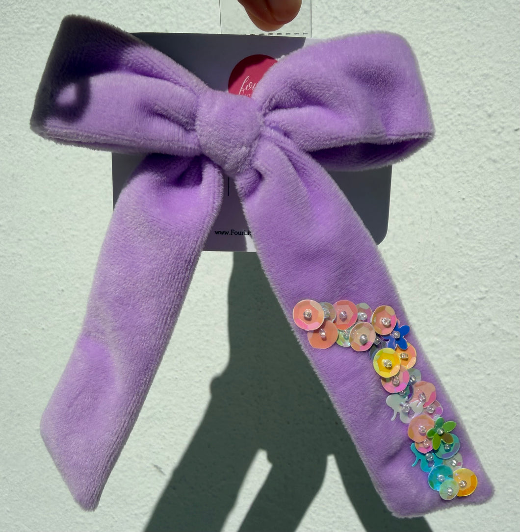 Velvet Sequin Long Tailed Hairbow