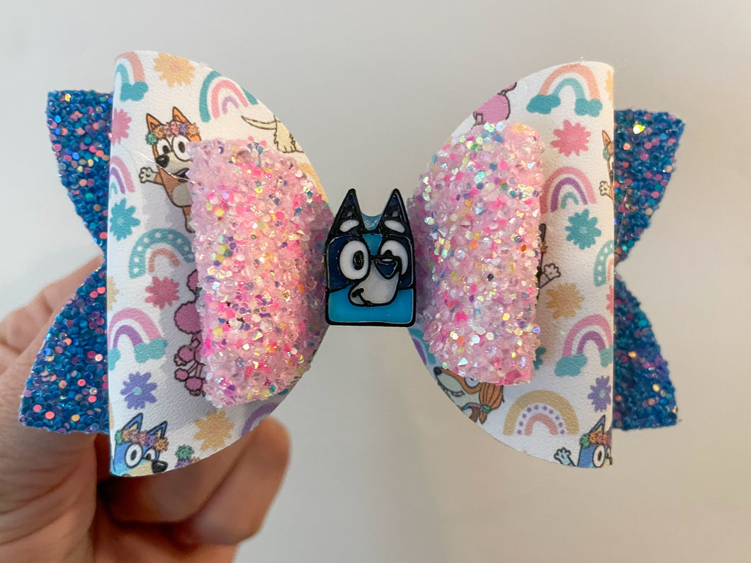 Blue Dog and Rainbows Bow