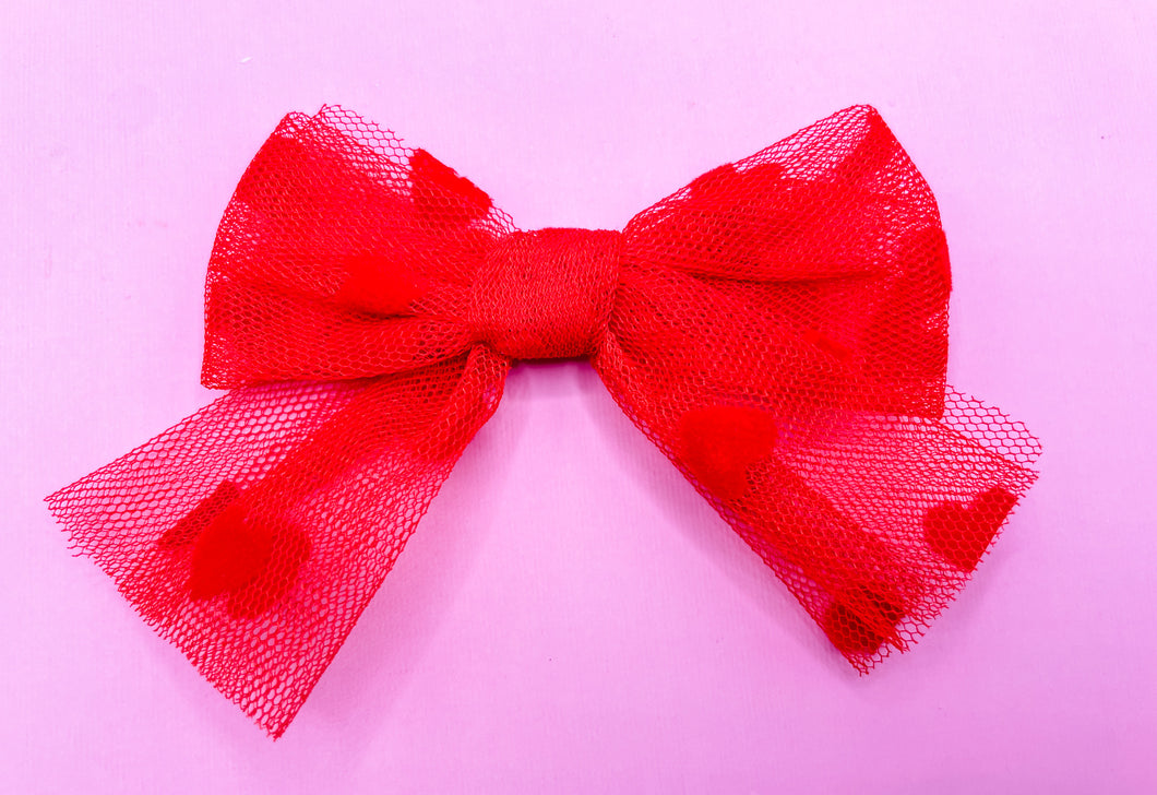 Red Tulle Heart Bow